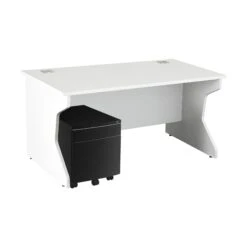Next Day Karbon K4 Rectangular Panel End Desk With Low Mobile Metal Pedestal