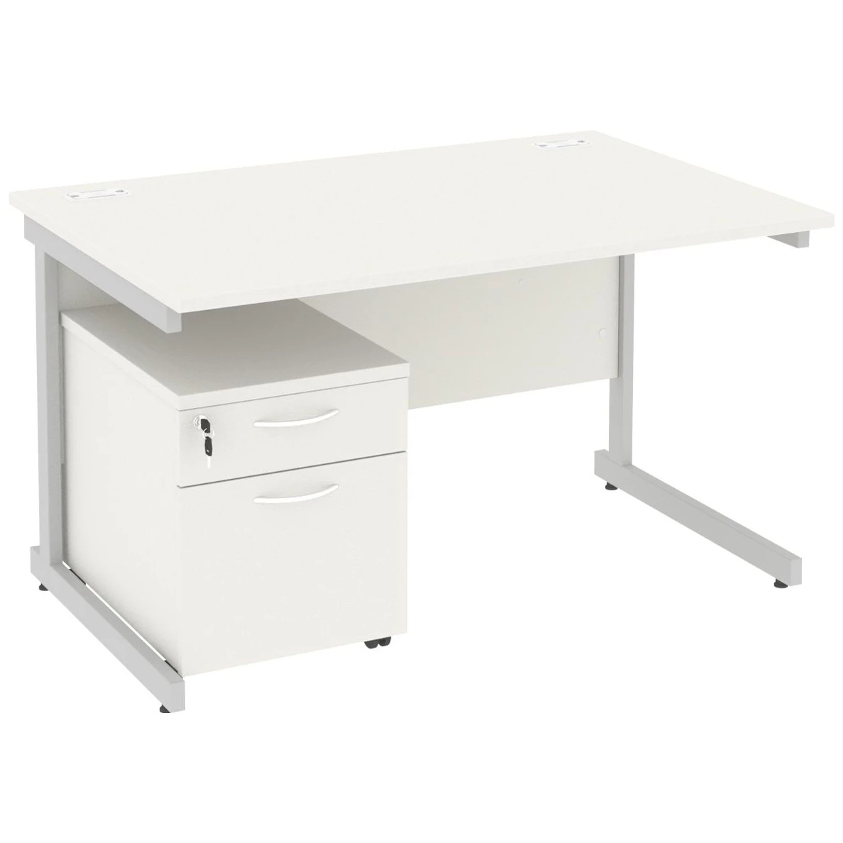 Next Day Vogue White Rectangular Cantilever Desks With Mobile Pedestal