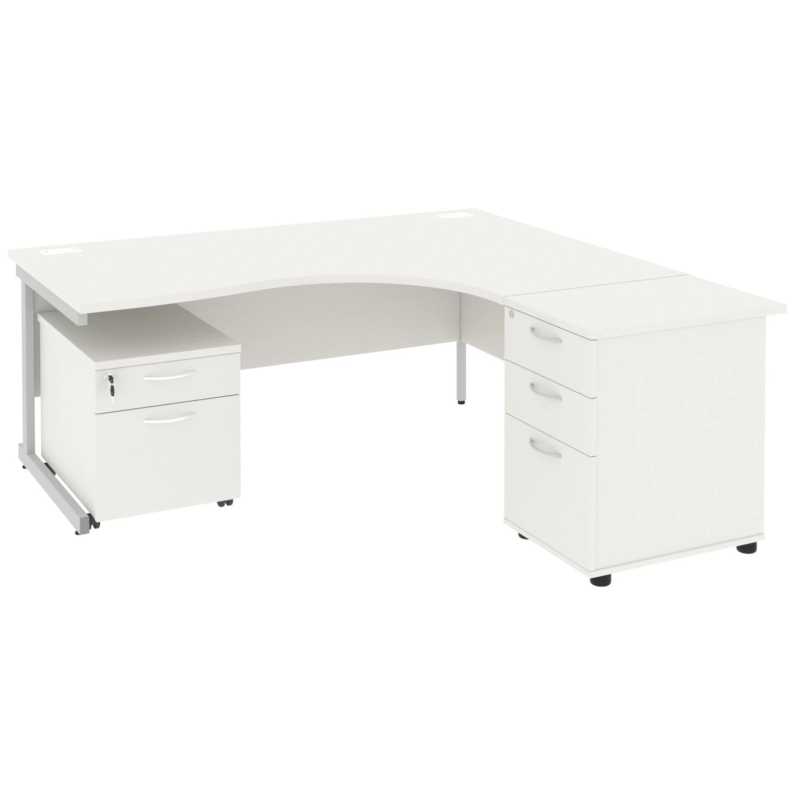 Next Day Vogue White Ergonomic Cantilever Desks With Desk High & Mobile Pedestal