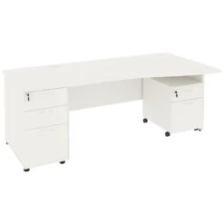 Next Day Vogue White Wave Panel End Desks With Desk High & Mobile Pedestal