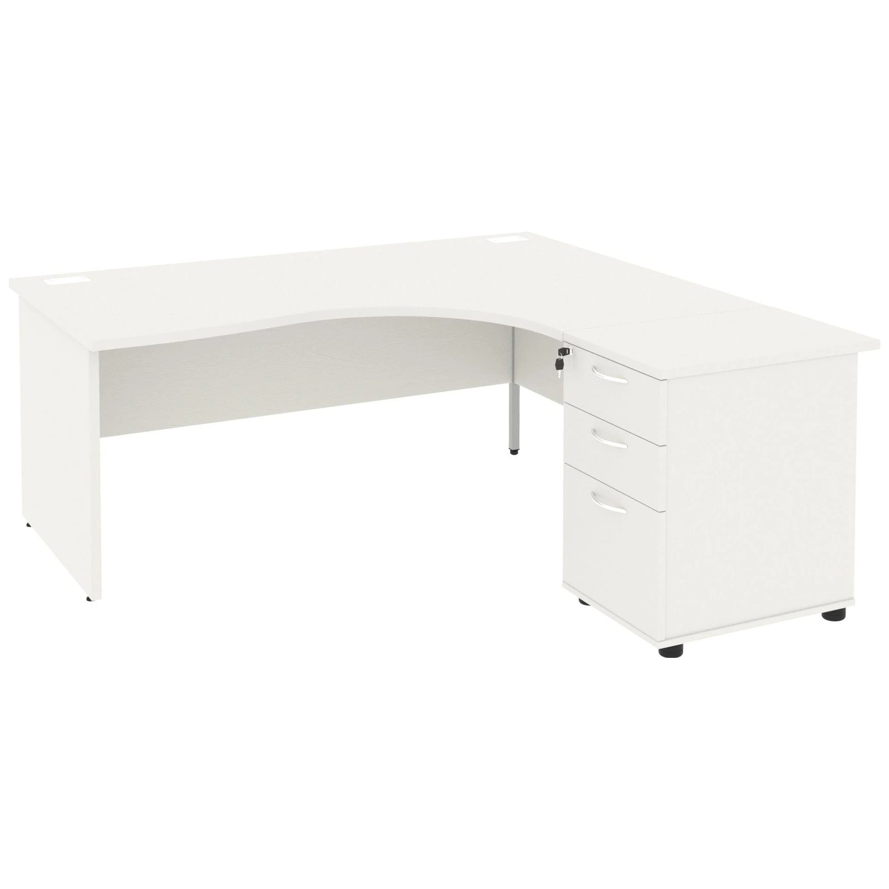 Next Day Vogue White Ergonomic Panel End Desks With Desk High Pedestal